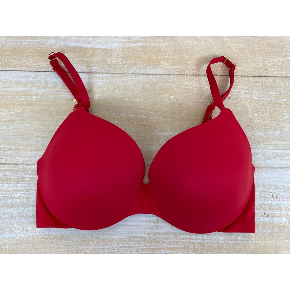 VS Victoria's Secret Incredible Red lace Trim Bra Perfect Shape 32DD Convertible